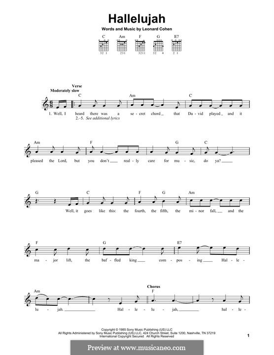 Guitar version: For a single performer by Leonard Cohen