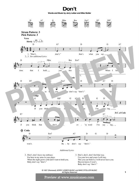 Don't (Elvis Presley): For guitar by Jerry Leiber, Mike Stoller