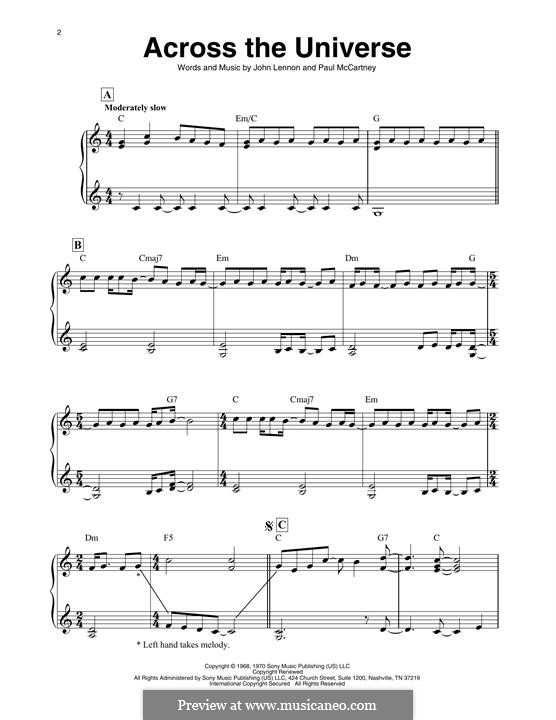 Across the Universe (The Beatles): For harp by John Lennon, Paul McCartney
