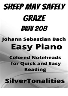 Sheep May Safely Graze: For easy piano with colored notation by Johann Sebastian Bach