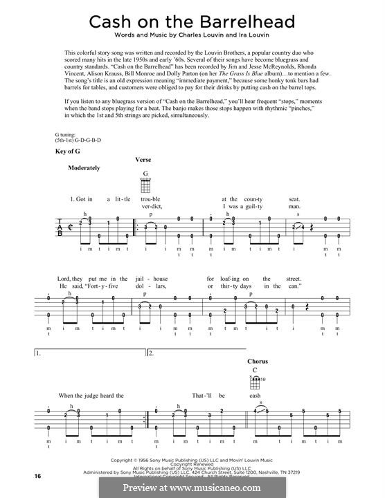 Cash on the Barrelhead (The Louvin Brothers): For banjo by Charlie Louvin, Ira Louvin
