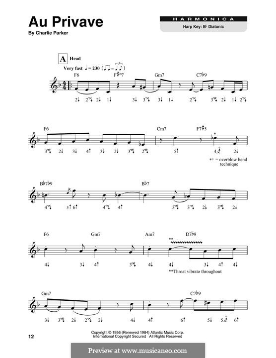 Au Privave: For harmonica by Charlie Parker