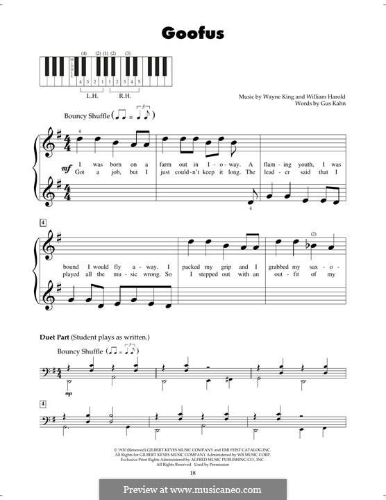 Goofus (Carpenters): For piano by Wayne King, William Harold