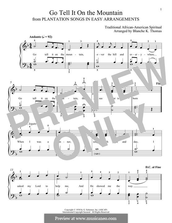 Go, Tell it on the Mountain (Printable Scores): For piano by folklore