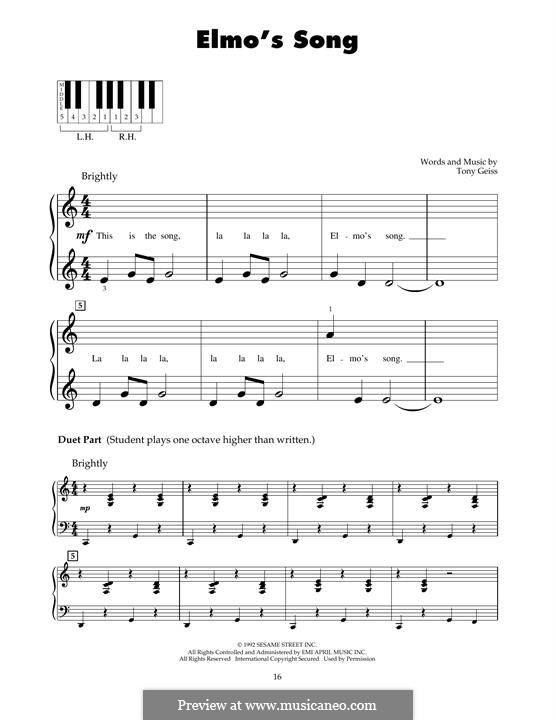 Elmo's Song (from Sesame Street): For piano by Tony Geiss