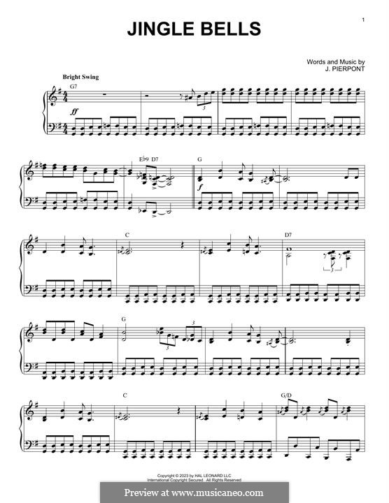 Piano version (printable scores): Boogie Woogie version by James Lord Pierpont