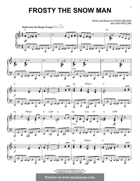 Frosty the Snow Man, for Piano: Boogie Woogie version by Jack Rollins, Steve Nelson