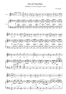Non so più cosa son, cosa faccio: For voice and piano by Wolfgang Amadeus Mozart