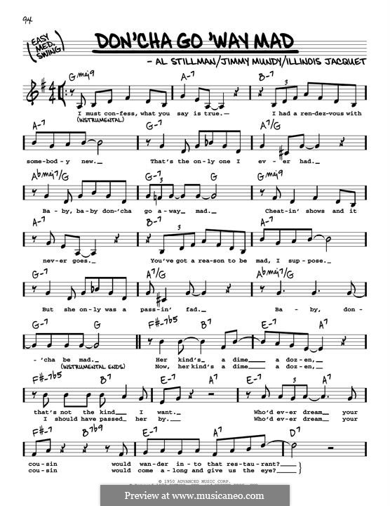 Don'cha Go 'Way Mad (Ella Fitzgerald): Low Voice by Al Stillman, Jimmy Mundy, Illinois Jacquet