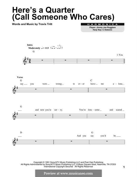 Here's a Quarter (Call Someone Who Cares): For harmonica by Travis Tritt