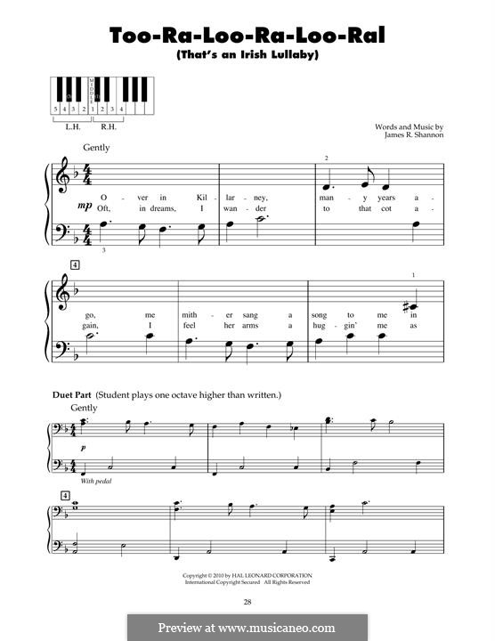 Too-Ra-Loo-Ra-Loo-Ral (That's an Irish Lullaby): For piano by James Royce Shannon