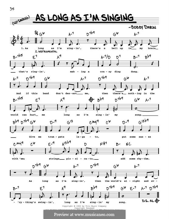 As Long as I'm Singing: Low Voice by Bobby Darin