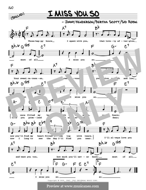 I Miss You So (Diana Krall): Low Voice by Bertha Scott, Jimmy Henderson, Sid Robin