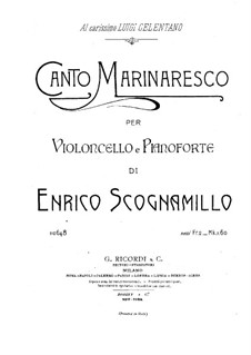 Canto Marinaresco for Cello and Piano: Solo part by Enrico Scognamillo