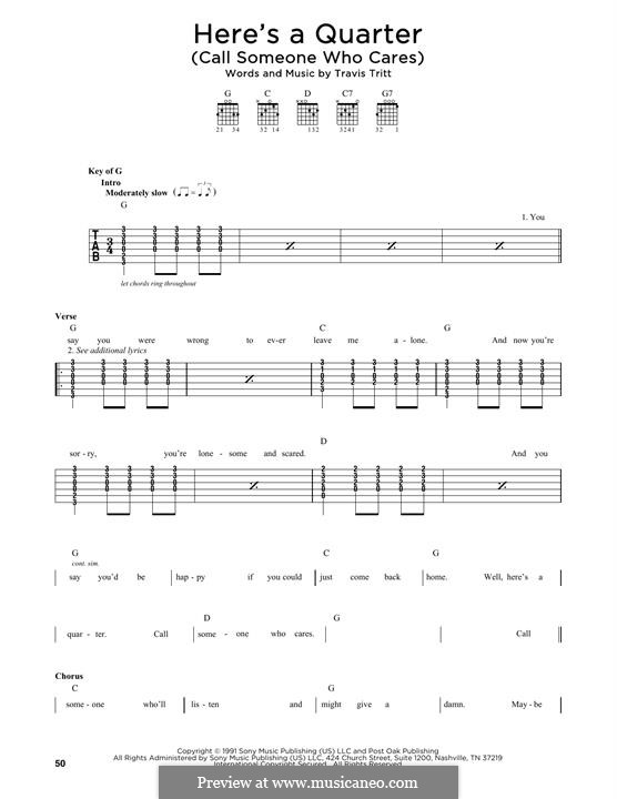 Here's a Quarter (Call Someone Who Cares): For guitar by Travis Tritt