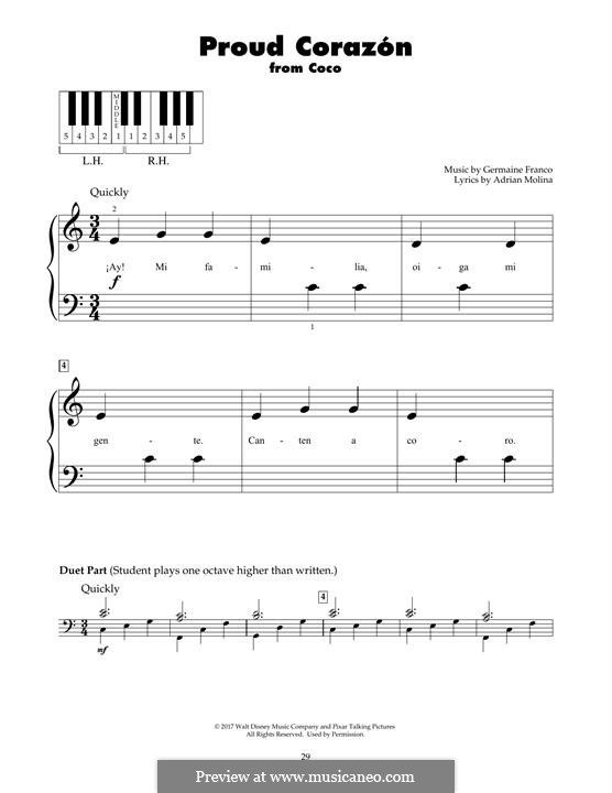 Proud Corazon (from 'Coco'): For piano by Germaine Franco