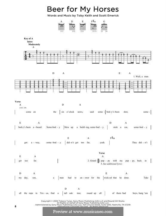 Beer for My Horses by S. Emerick sheet music on MusicaNeo