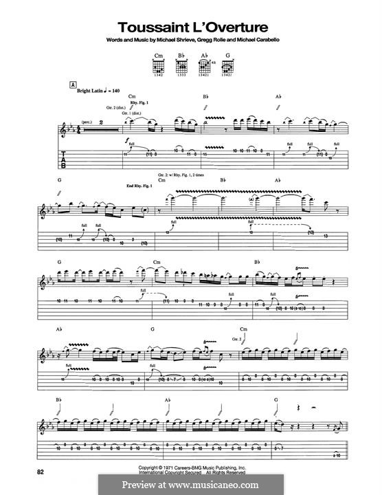Toussaint l'Overture (Santana): For guitar by Gregg Rolie, Michael Carabello, Michael Shrieve