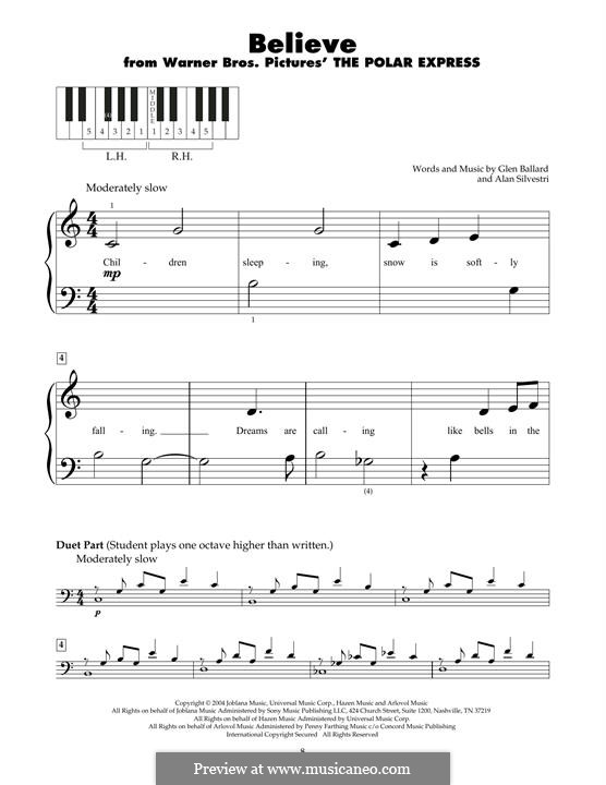 Believe (from The Polar Express): For piano by Alan Silvestri, Glen Ballard