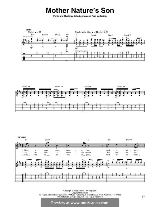 Mother Nature's Son (The Beatles): For guitar by John Lennon, Paul McCartney