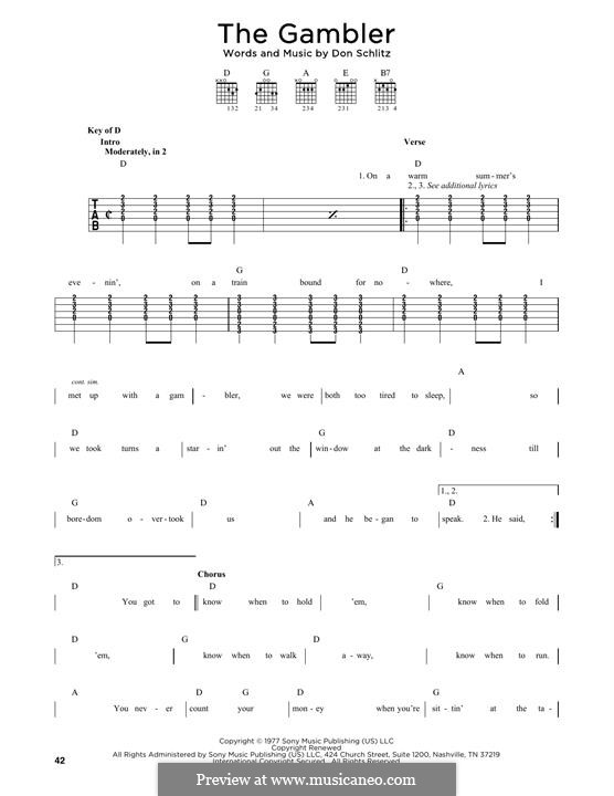 The Gambler (Kenny Rogers): For guitar by Don Schlitz