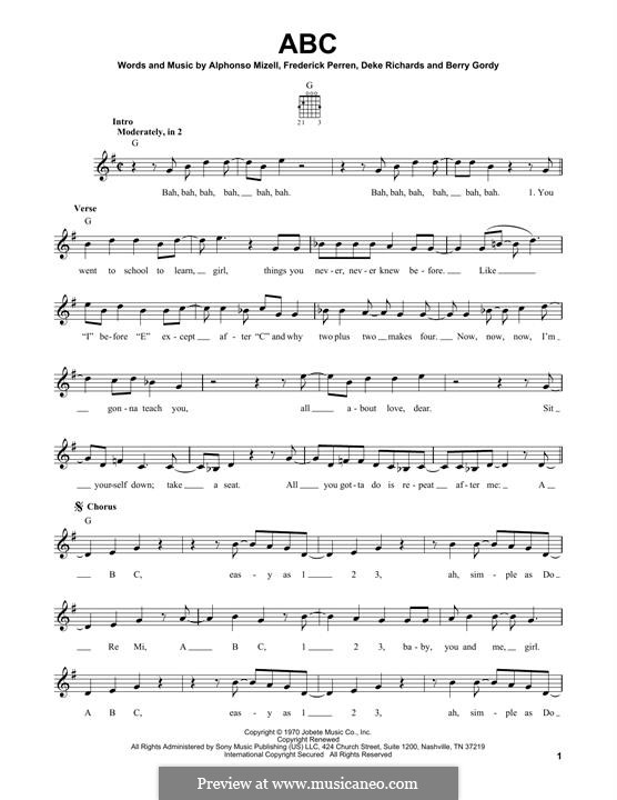 ABC (The Jackson 5): For guitar by Alphonso Mizell, Berry Gordy, Deke Richards, Freddie Perren