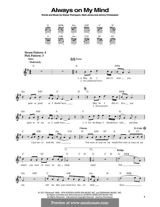 Always On My Mind sheet music for guitar (chords) v2