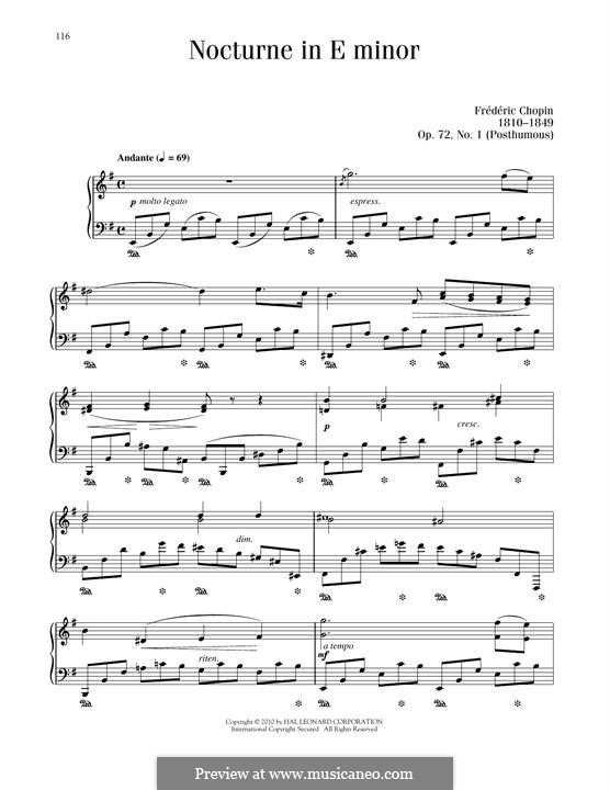 Nocturne in E Minor, Op. posth.72 No.1: For piano by Frédéric Chopin