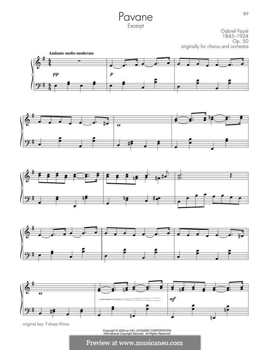 Pavane, Op.50: Theme, for piano by Gabriel Fauré