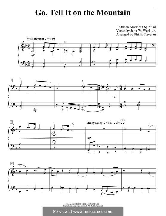 Go, Tell it on the Mountain (Printable Scores): For piano by folklore