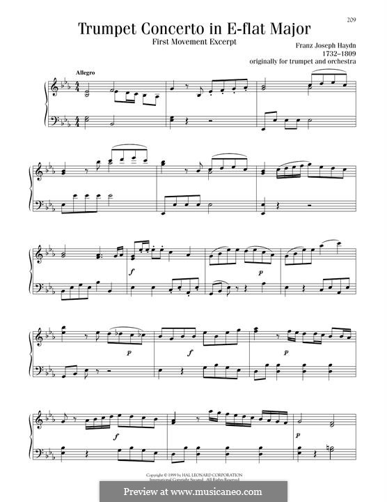 Concerto for Trumpet and Orchestra in E Flat Major, Hob.VIIe/1: Movement I, Excerpt, for piano by Joseph Haydn