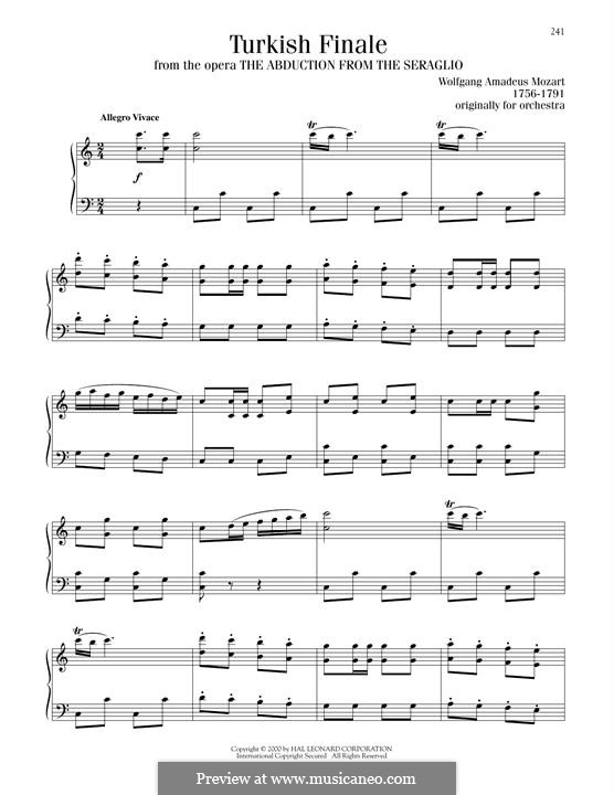 Rondo alla turca (Printable Scores): For piano (finale) by Wolfgang Amadeus Mozart