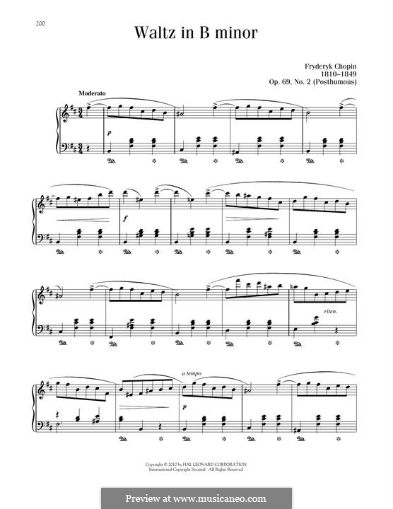Waltzes, Op. posth.69: No.2 in B Minor by Frédéric Chopin