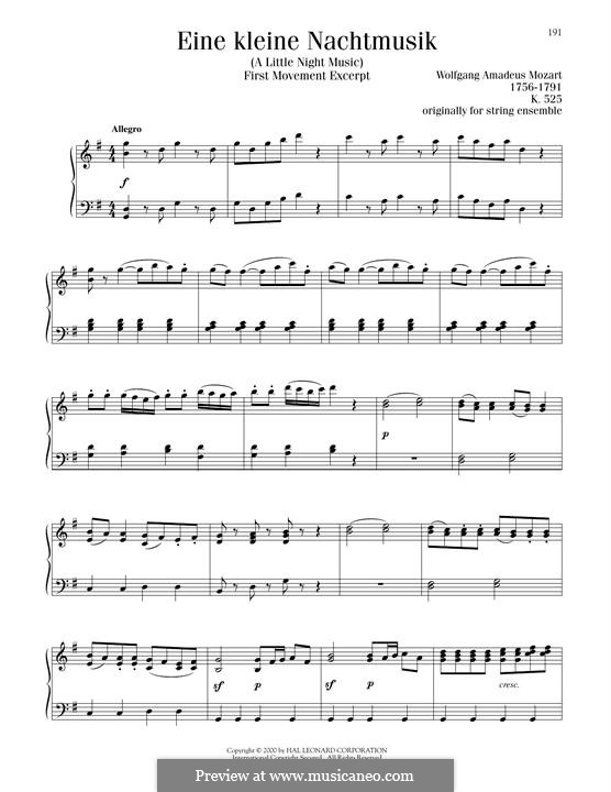 Allegro, for piano: Excerpt by Wolfgang Amadeus Mozart