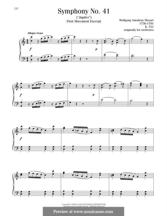 Symphony No.41 in C Major 'Jupiter', K.551: Movement I, Excerpt, for piano by Wolfgang Amadeus Mozart