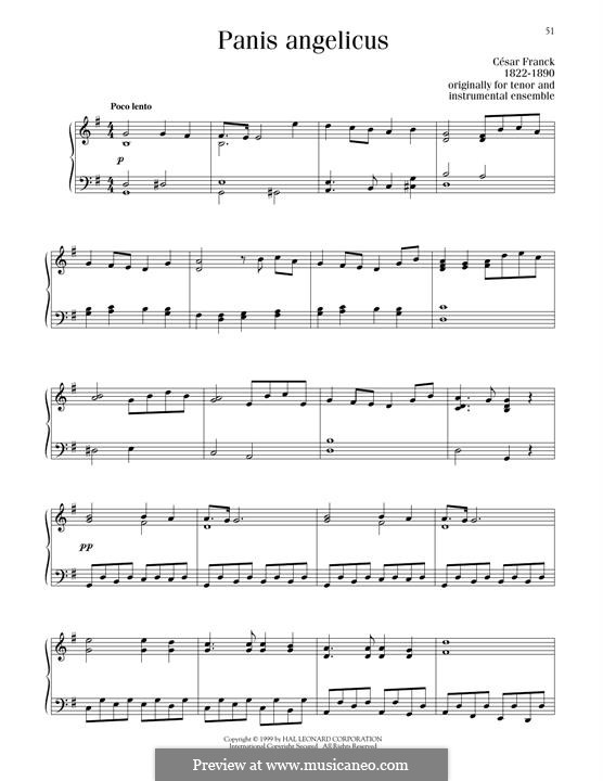 Panis Angelicus (O Lord Most Holy), Printable Scores: For piano by César Franck