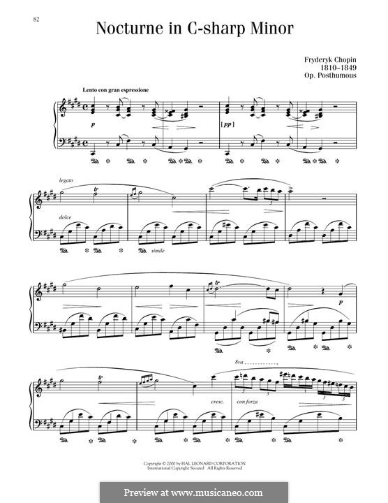 Nocturne oubliée in C Sharp Minor, KK A1/6: For piano by Frédéric Chopin