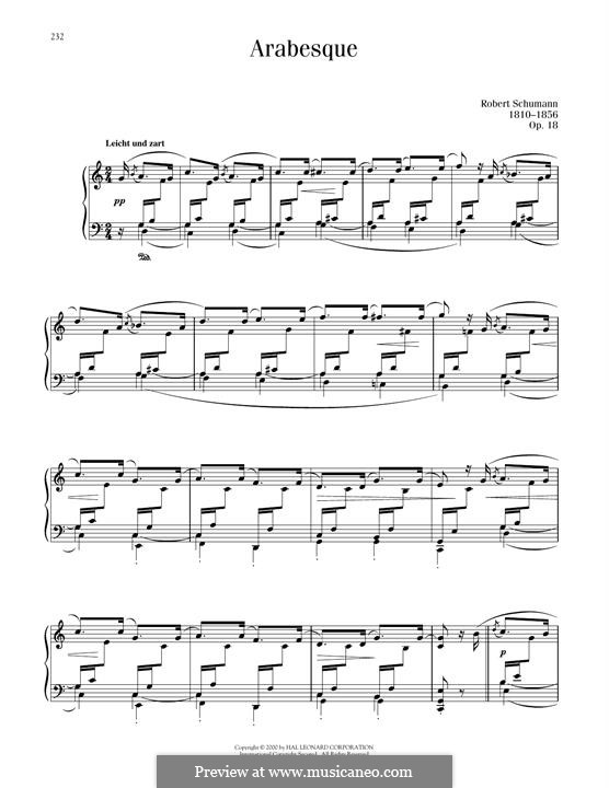 Arabesque in C Major, Op.18: For piano by Robert Schumann