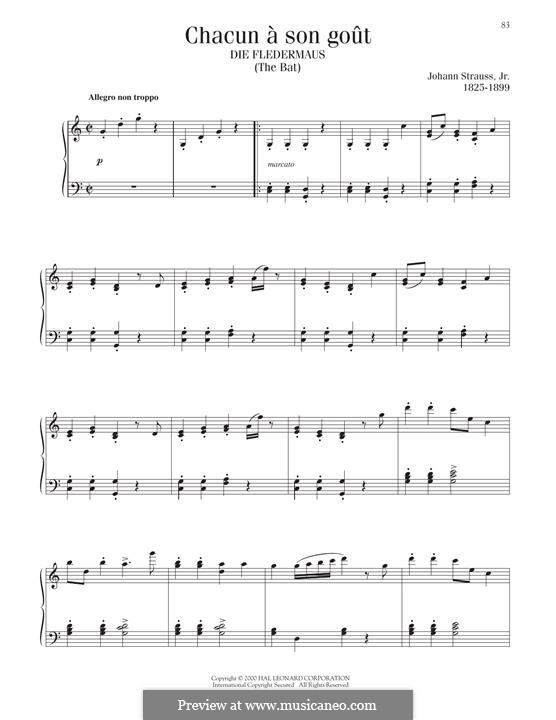 Chacun A Son Gout: For piano by Johann Strauss (Sohn)