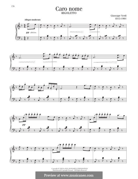 Caro nome ceil mio cor: For piano by Giuseppe Verdi