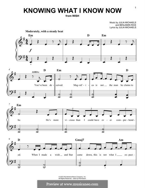 Knowing What I Know Now (from Wish): For piano by Julia Michaels