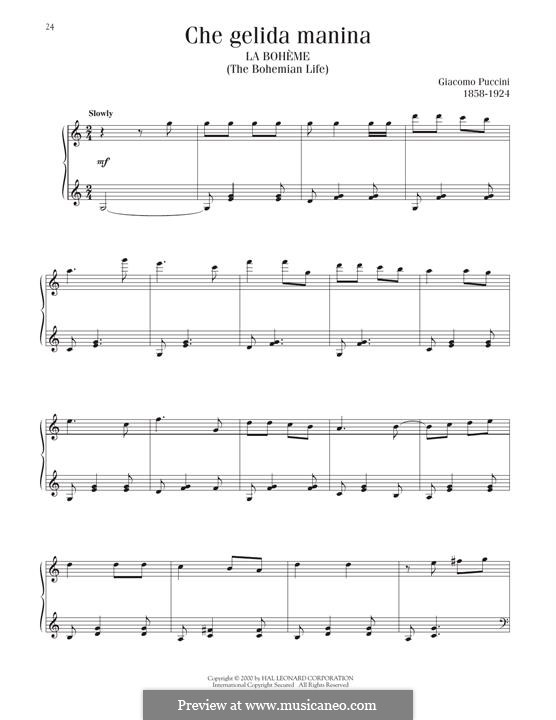 Che gelida manina: For piano by Giacomo Puccini