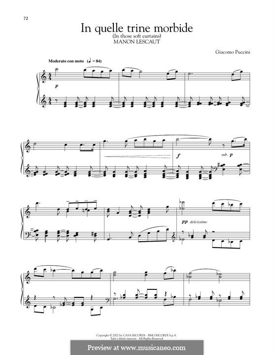 Manon Lescaut : In quelle trine morbide, for piano by Giacomo Puccini