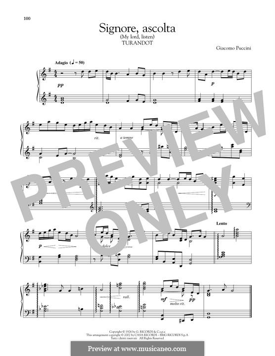 Turandot: Signore, ascolta!, for piano by Giacomo Puccini