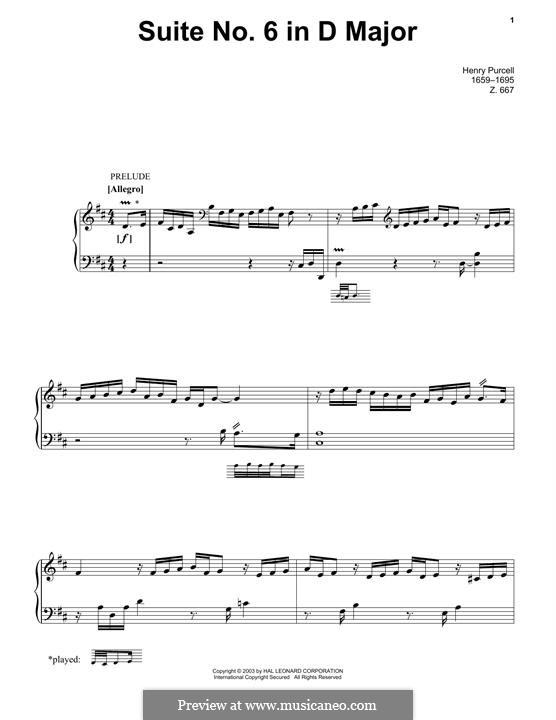 Suite No.6 in D Major, Z.667: Suite No.6 in D Major by Henry Purcell