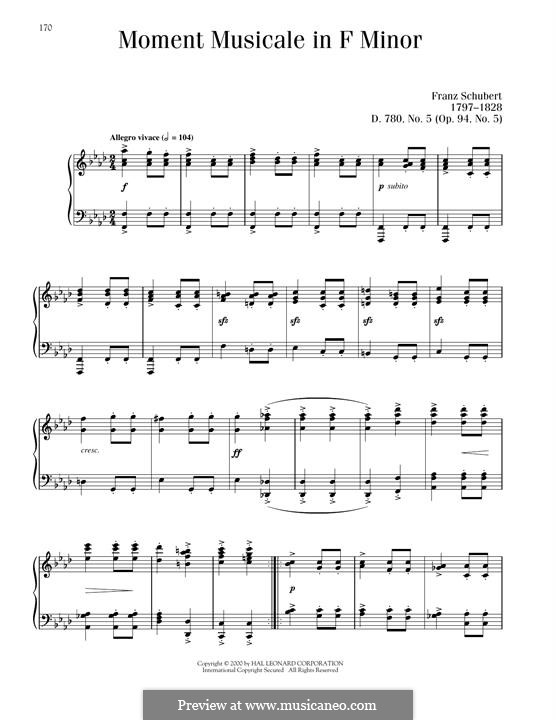 Six Musical Moments, D.780 Op.94: Musical moment No.5 by Franz Schubert