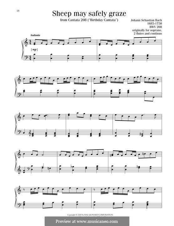 Sheep May Safely Graze (Printable Scores): For piano by Johann Sebastian Bach