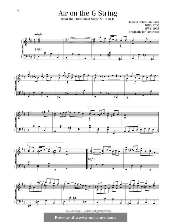 Aria (Printable Scores): Version for piano by Johann Sebastian Bach