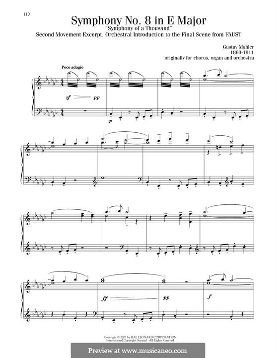 Symphony No.8 in E Flat Major: Movement II, excerpt, for piano by Gustav Mahler