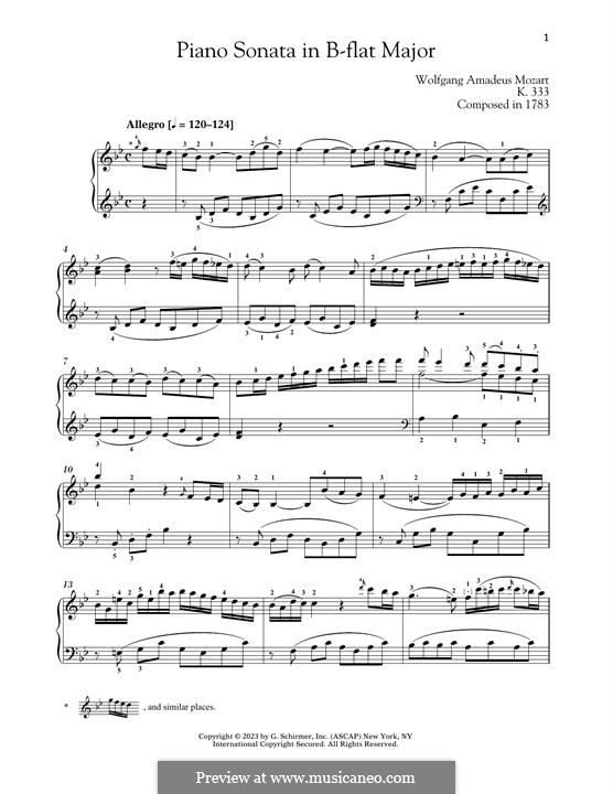Sonata for Piano No.13 in B Flat Major, K.333: For a single performer by Wolfgang Amadeus Mozart